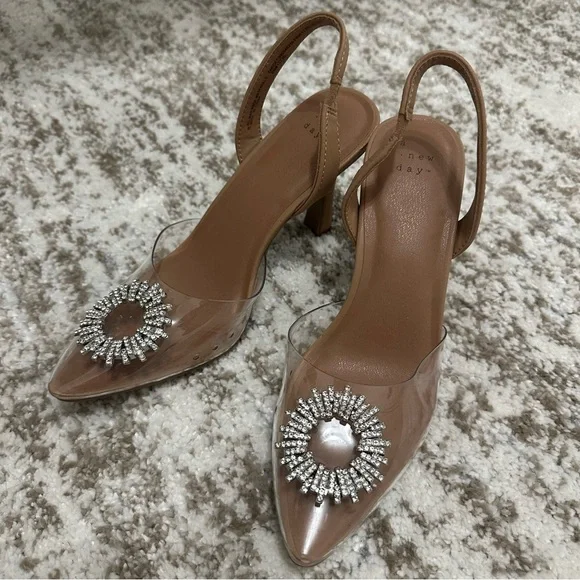 a new day Nude Clear Slingback Heels with Crystal Brooch - Picture 2 of 5